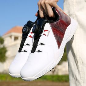 New Waterproof Golf Shoes Men Luxury Golf Sneakers for Men Size 38-45 Spikes Sport Shoes for Golfers Jogging Walking Sneakers (Color: Red, size: 39)