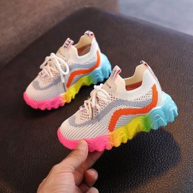 Children's Sneakers Mesh Shoes Sports Shoes Personality Running Casual Shoes Boys Girls Breathable Children's Colored sole (Color: Orange, size: 22)