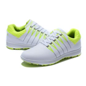 New Waterproof Golf Shoes Men Outdoor Spikes Golf Sneakers Big Size 39-44 Sport Golfing Shoes Men Athletic Sneakes (Color: White green, size: 44)
