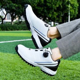 Men Golf Shoes Professional Golfer Sport Sneakers Mens Athletics Golf Turf Sneakers Grass Golfing Shoes Male Walking Sneakers (Color: White, size: 42)