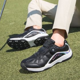 New Men's Golf Shoes Golf Waterproof Anti-slip Shoes Golf Shoes Breathable Sports Shoes Leather Outdoor Sneakers Golf Shoes (Color: Black, size: 45)