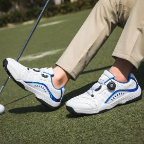 New Men's Golf Shoes Golf Waterproof Anti-slip Shoes Golf Shoes Breathable Sports Shoes Leather Outdoor Sneakers Golf Shoes (Color: Blue, size: 36)