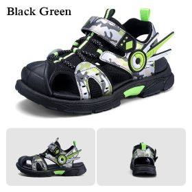 Kids Sandals for Boys 2022 Summer Children Fashion Hollow Shoes Camouflage Pattern Toddler Boys Sports Sandals Non-Slip Slippers (Color: Black green, size: 39)