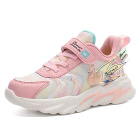 Fashion New Children's Sports Leather Shoes Girl Soft-Soled Shoes Girl Outdoor Tennis Sneakers student non-slip Running Shoes (Color: Pink, size: 33)