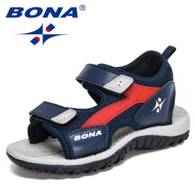 BONA 2021 New Designers Summer Sandals Kids Boys Casuals Shoes Childrens Soft Sole Anti-Slip Luxury Fashion Girls Sports Sandals (Color: Deep blue red, size: 3.5)