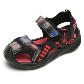 Toddler Boy Sports Sandals 2022 Summer Kids Beach Shoes Fashion Children Outdoor Walking Shoes Soft Sole Boys Breathable Sandal (Color: Black red, size: 34)