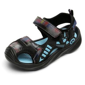 Toddler Boy Sports Sandals 2022 Summer Kids Beach Shoes Fashion Children Outdoor Walking Shoes Soft Sole Boys Breathable Sandal (Color: Black blue, size: 34)