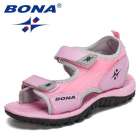 BONA 2021 New Designers Summer Sandals Kids Boys Casuals Shoes Childrens Soft Sole Anti-Slip Luxury Fashion Girls Sports Sandals (Color: Pink dark grey, size: 5)