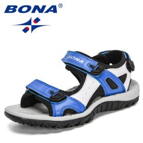 BONA 2021 New Designers Summer Children's Sandals Boy Beach Shoes Soft Bottom Non-slip Kids Sports Sandal Leisure Footwear Comfy (Color: Royal blue white, size: 5.5)