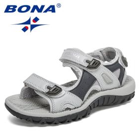 BONA 2021 New Designers Summer Children's Sandals Boy Beach Shoes Soft Bottom Non-slip Kids Sports Sandal Leisure Footwear Comfy (Color: Light gray dark grey, size: 4)