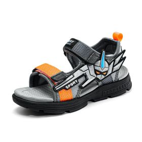 2021 New Kids Sandals Boys Beach Sport Children Flats Breathable Anti-slippery Boys Closed Toe Slippers Sandalias Shoes (Color: Gray orange, size: 33)