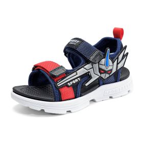 2021 New Kids Sandals Boys Beach Sport Children Flats Breathable Anti-slippery Boys Closed Toe Slippers Sandalias Shoes (Color: Blue red, size: 32)