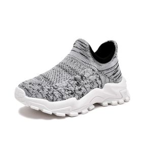 Mesh Breathable Girls Shoes Lace Up Velcro Sneakers Girl Badge Children's Sport Casual Sneaker Slip Resistance Kids Teens Shoes (Color: Gray, size: 30)