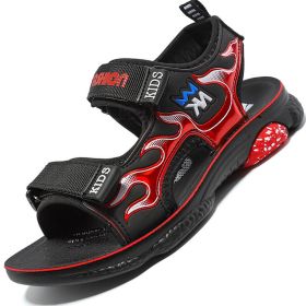 2022 Summer Children's Sandals Fashion Colorful Print Little Boys Flat Walking Shoes Kids Sport Sandal Cool Design High Quality (Color: Red, size: 28)