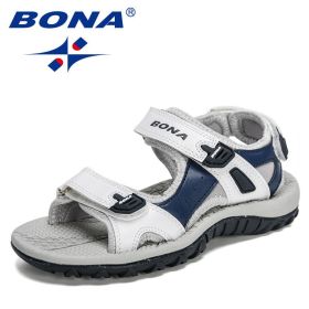 BONA 2021 New Designers Summer Children's Sandals Boy Beach Shoes Soft Bottom Non-slip Kids Sports Sandal Leisure Footwear Comfy (Color: White deep blue, size: 4)