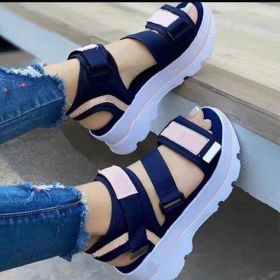 Womens Sandals 2022 Schoolgirl Sports Style Thick Bottom Wedge Heel Ladies Shoes Non-slip Fashion All-match Female Sandals (Color: Blue, size: 42)