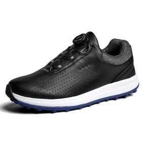 New Men's Golf Shoes Golf Waterproof Anti-slip Shoes Golf Shoes Breathable Sports Shoes Leather Outdoor Sneakers Golf Shoes (Color: Black, size: EUR45(US11))