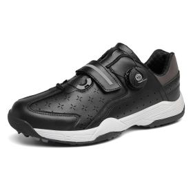 New Style Rotating Buckle Men's Golf Shoes Waterproof Non-slip Golf Training Shoes Outdoor Sports Men's Shoes (Color: Black, size: EUR42)