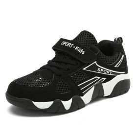 Children Shoes Summer New Single Net Breathable Sports Shoes Boys Outdoor Lightweight Anti-slip Running Shoes Soft Flat Sneakers (Color: Black, size: 29)