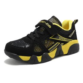 Children Shoes Summer New Single Net Breathable Sports Shoes Boys Outdoor Lightweight Anti-slip Running Shoes Soft Flat Sneakers (Color: yellow, size: 29)