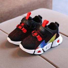 New Children Sneakers for Boys Girls Sport Shoes Soft Bottom Non-slip Casual Kids Shoes Fashion Rainbow Breathable Baby Shoes (Color: Black, size: 24 (Insole 15cm))