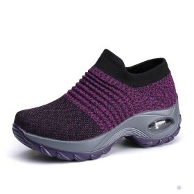 Fashion Casual Shoes Women Knitted Platform Ladies Sneakers Slip on Wedge Loafers Outdoor Sport Shoes For Women Zapatos De Mujer (Color: Purple, size: 11)