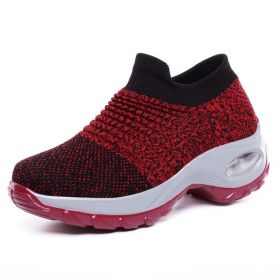 Fashion Casual Shoes Women Knitted Platform Ladies Sneakers Slip on Wedge Loafers Outdoor Sport Shoes For Women Zapatos De Mujer (Color: Red, size: 5)