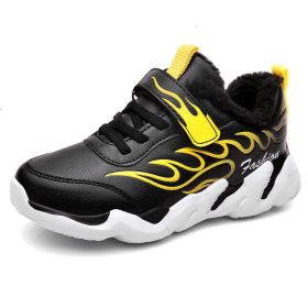 Winter Kids Sneakers Children Waterproof Leather Sport Shoes Soft Plush Warm School Trainers Tenis Infantil Boys Basket Footwear (Color: black size 29-39, size: 5.5)