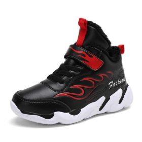 Winter Kids Running Shoes Anti-Skid Sports Shoe Outdoor Warm Plus Fur Sneakers Light Soft Flat Children's Shoe Hiking Waterproof (Color: Black Running Shoes, size: 11)