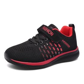 Boys Sneakers Big Children Shoes Lightweight Outdoor Kids Sport Running Shoes Hollow Sole Tenis Infantil Antislip Soft Gym Shoes (Color: black red shoes, size: 1)