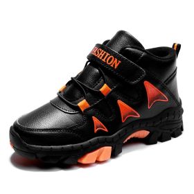 Boys Sneakers Winter Tenis Shoes Kids Leather Shoes Fashion Outdoor Kids Running Shoes Comfortable Children Sport Shoe Boots (Color: Black orange, size: 35)