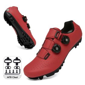 Mountain Cycling Shoes MTB Men Sports Road Bike Shoes Self-Locking SPD Cleat Bicycle Footwear Racing Women Speed Cycling Sneaker (Color: red mtb cleat, size: 46)