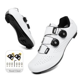Mountain Cycling Shoes MTB Men Sports Road Bike Shoes Self-Locking SPD Cleat Bicycle Footwear Racing Women Speed Cycling Sneaker (Color: white road cleat, size: 36)