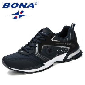 BONA Running Shoes Men Fashion Outdoor Light Breathable Sneakers Man Lace-Up Sports Walking Jogging Shoes Man Comfortable (Color: Deep blue S gray, Shoe Size: 8)