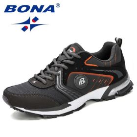 BONA Running Shoes Men Fashion Outdoor Light Breathable Sneakers Man Lace-Up Sports Walking Jogging Shoes Man Comfortable (Color: D grey C grey orange, Shoe Size: 8.5)