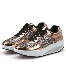 Women Casual Glitter Shoes Mesh Flat Shoes Ladies Sequin Vulcanized Shoes Lace Up Sneakers Outdoor Sport Running Shoes 2022 (Color: Gold, Shoe Size: 42)
